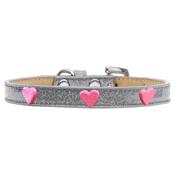Mirage Pet Products Pink Glitter Heart Widget Dog CollarSilver Ice Cream Size 18 633-13 SV18